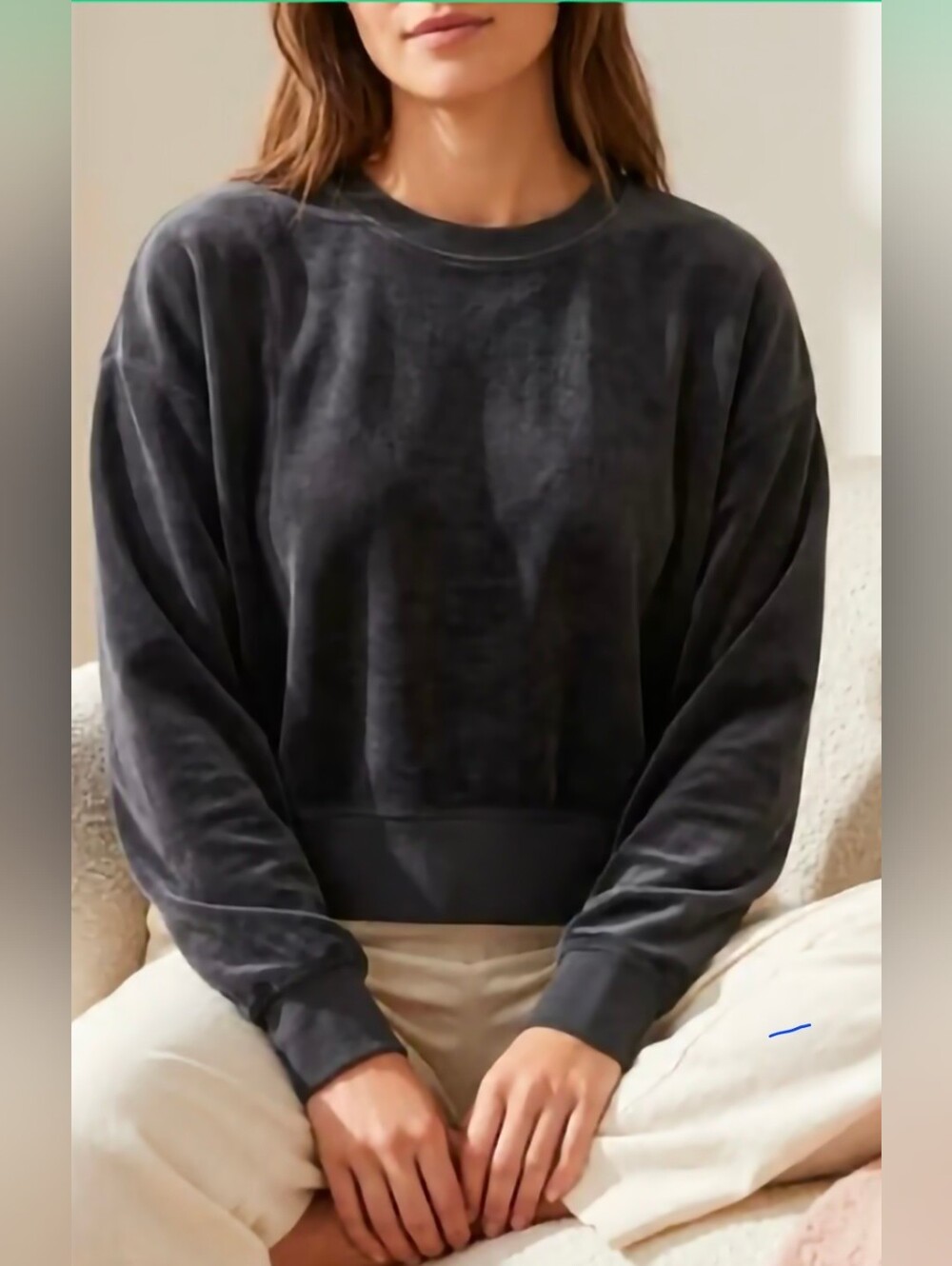 Andrew Marc Black Velvet Crewneck Top